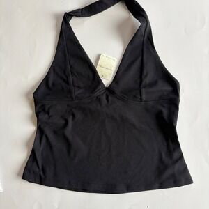 Intimately Free People Black Halter Top Deep V-Neck Tank Cropped Womens Medium